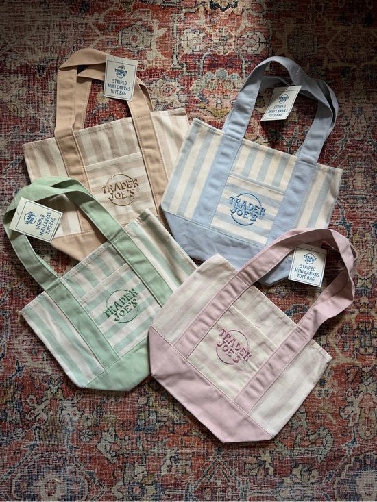 Trader Joe'S Handbags - Trader Joe's Striped Mini Canvas Tote — Pink, Blue, Green, Tan - Complete Set